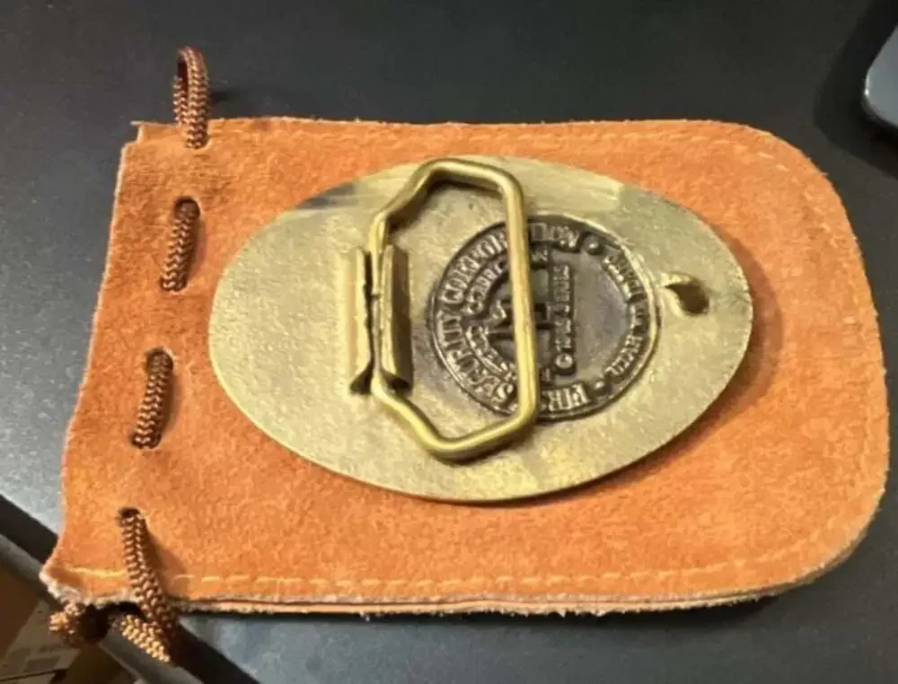VTG Idaho Great Seal 1890 Solid Brass Belt Buckle with Suede Pouch